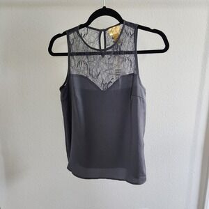H&M Gray Lace Illusion Sheer Panel Sleeveless Tank Top Size 6 NWT